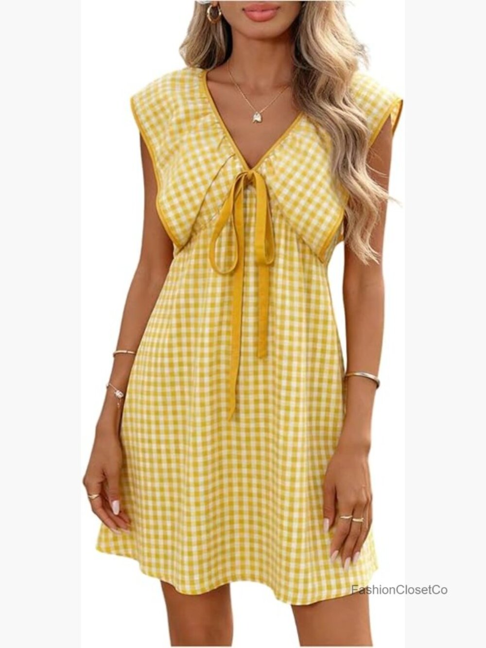 Ruffle V Neck Gingham Mini Dress Flared Sundress Summer Dresses